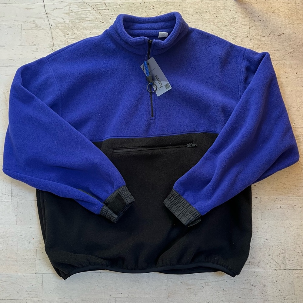 NWT Vintage Gap Fleece Quarter Zip Pullover Blue Black L